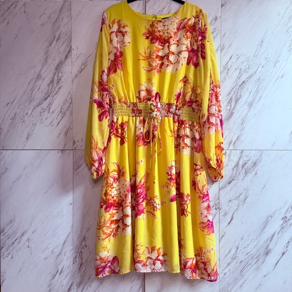 Ashley Stewart Floral Flowy Long Sleeve Dress SZ 14/16 - Picture 1 of 7